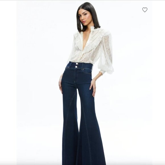 Alice + Olivia | RHEBA MOCK NECK BUTTON FRONT LACE TOP - Picture 2 of 13